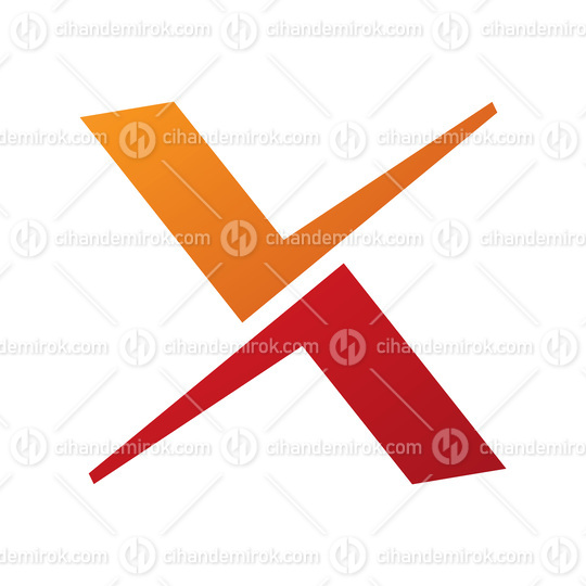 Orange and Red Tick Shaped Letter X Icon
