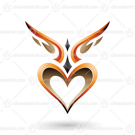 Orange Bird Like Winged Heart with a Shadow Vector Illustration