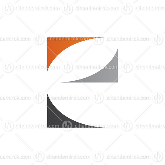 Orange Black and Grey Lowercase Letter E Icon with Curvy Triangles