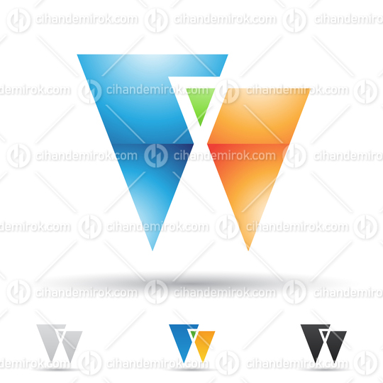 Orange Blue and Green Glossy Abstract Logo Icon of Letter W with Triangles 