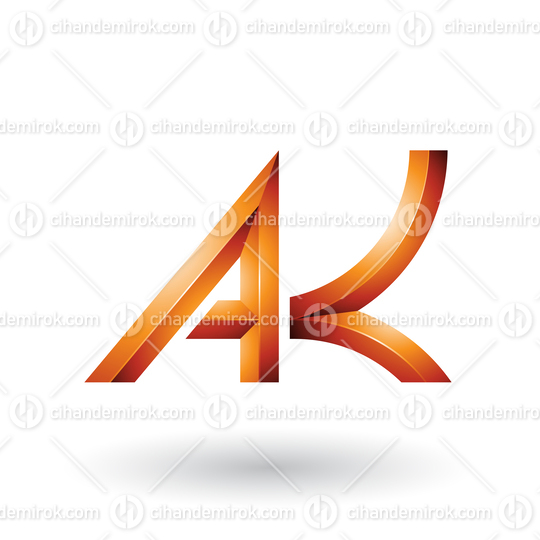 Orange Bold and Curvy Geometrical Letters A and K