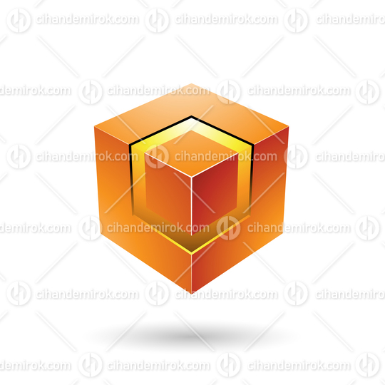 Orange Bold Cube with Glowing Core Vector Illustration
