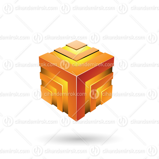 Orange Bold Striped Cube Vector Illustration