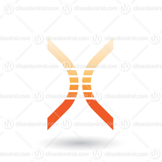 Orange Bow Shaped Striped Icon for Letter X Vector Illustration