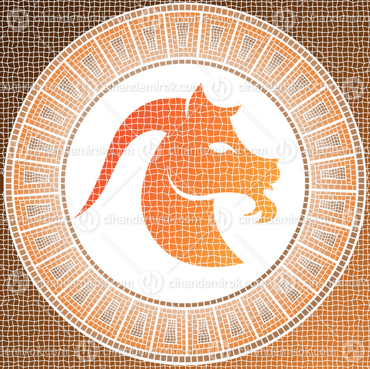 Orange Capricorn Zodiac Sign in form of an Antique Mosaic