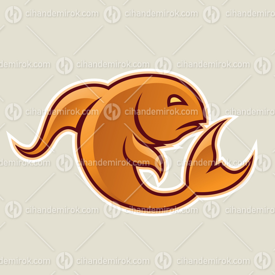Orange Curvy Fish or Pisces Icon Vector Illustration