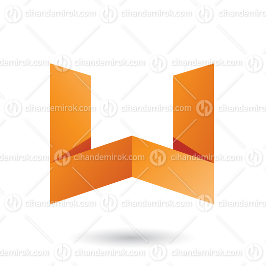 Orange Folded Paper Letter W Vector Illustration