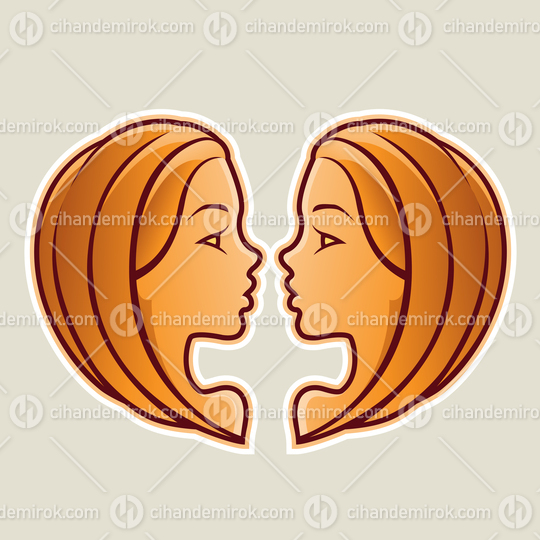 Orange Gemini or Twins Icon Vector Illustration