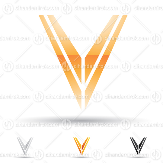 Orange Glossy Abstract Logo Icon of Striped Letter V