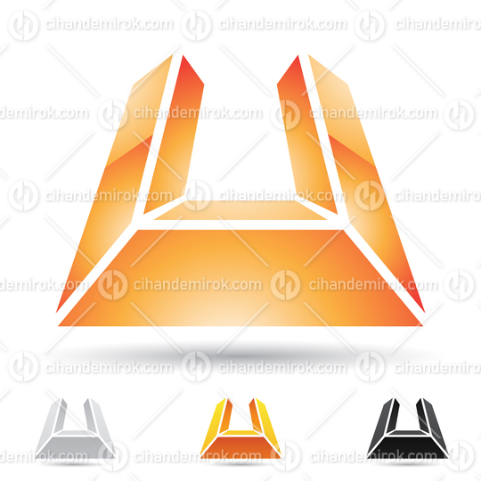 Orange Glossy Abstract Logo Icon of Three Dimensional Letter U