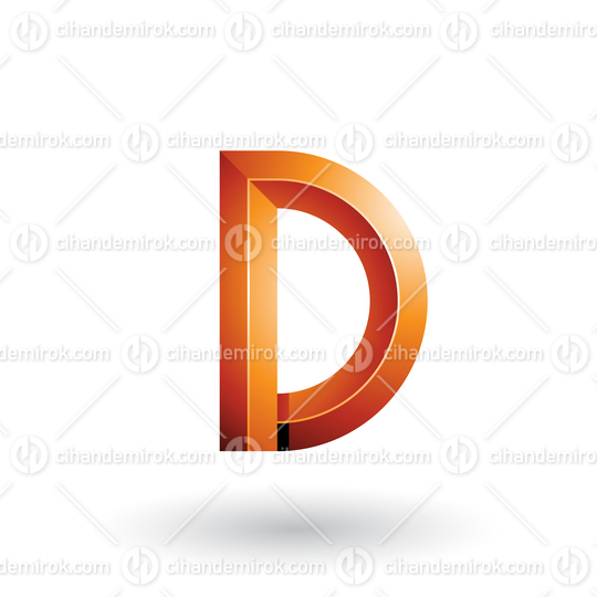 Orange Glossy and Bold 3d Geometrical Letter D Vector Illustration