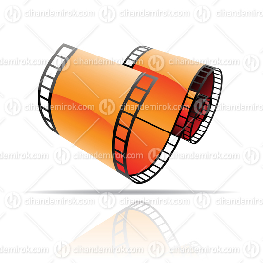 Orange Glossy Film Reel Icon with Shadow and Reflection