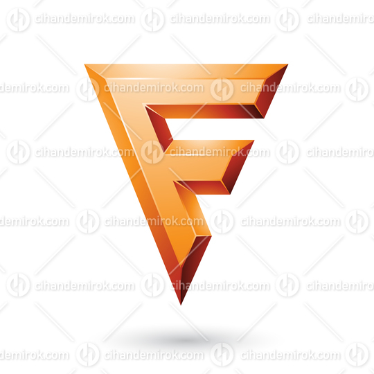 Orange Glossy Geometrical Letter F Vector Illustration