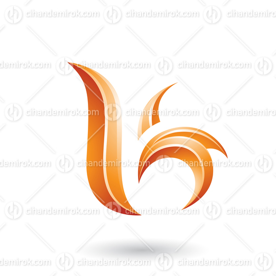 Orange Glossy Leaf Shaped Letter B or K Vector Illustration