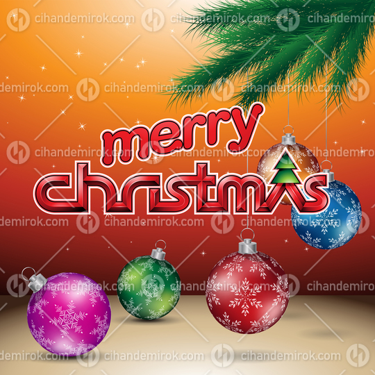 Orange Glossy Merry Christmas Background Vector Illustration