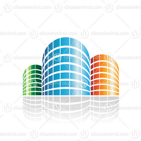 Orange Green and Blue Glossy Cylindrical Buildings Icon
