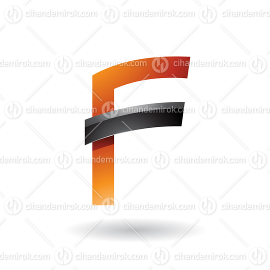 Orange Letter F with Black Glossy Stick Vector Illustration
