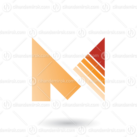 Orange Letter M with a Diagonally Striped Triangle