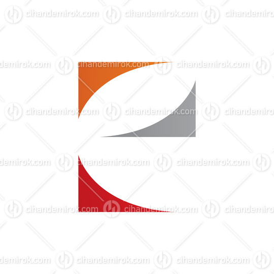 Orange Red and Grey Lowercase Letter E Icon with Curvy Triangles