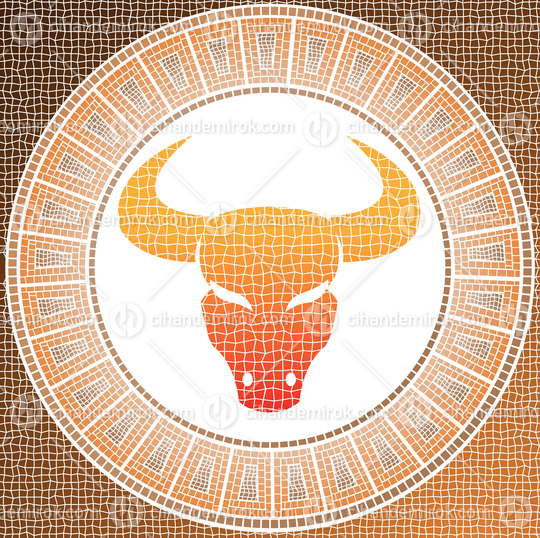 Orange Taurus Zodiac Sign in form of an Antique Mosaic