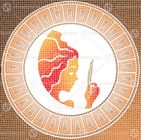 Orange Virgo Zodiac Sign in form of an Antique Mosaic