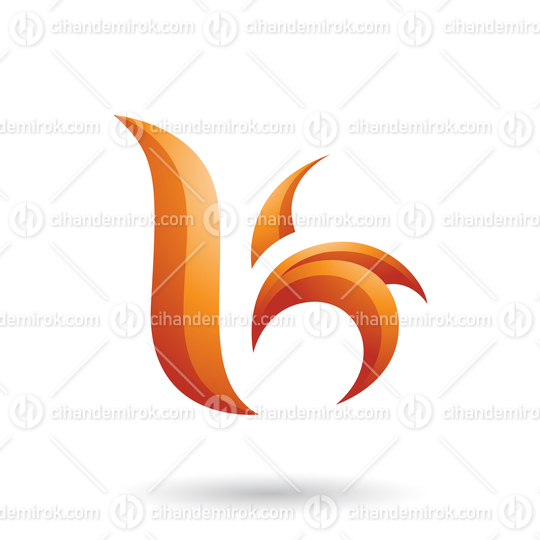 Orange Wavy Leaf Shaped Letter B or K Vector Illustration