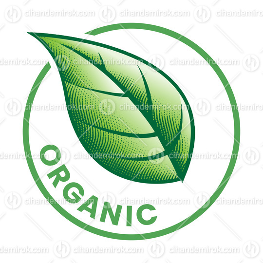 Organic Engraved Round Icon with a Green Leaf - Icon 7
