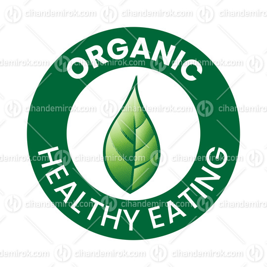 Organic Plant Based Round Icon with an Engraved Green Leaf