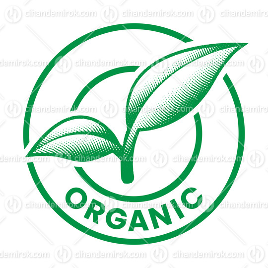 Organic Round Engraved Icon with 2 Green Leaves - Icon 5