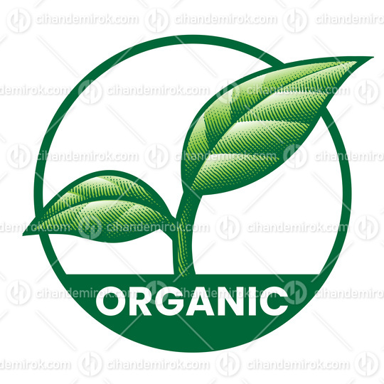 Organic Round Icon with 2 Green Leaves - Icon 11