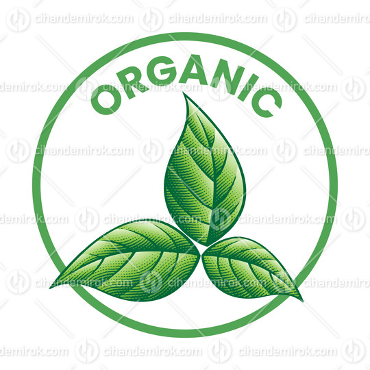 Organic Round Icon with 3 Shaded Engraved Green Leaves - Icon 1