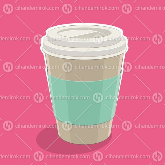 Paper Coffee Cup Icon on a Pink Background Vector Illustration