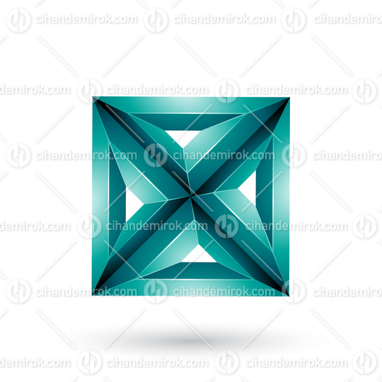 Persian Green 3d Geometrical Embossed Square and Triangle X Shape