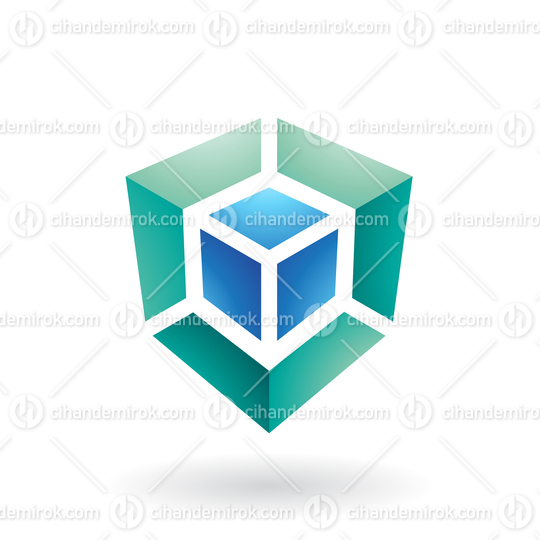 Persian Green Abstract Cube Shape with a Blue Core