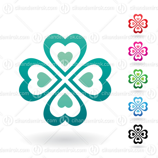 Persian Green Abstract Icon of Heart Shaped Four Leaf Clover