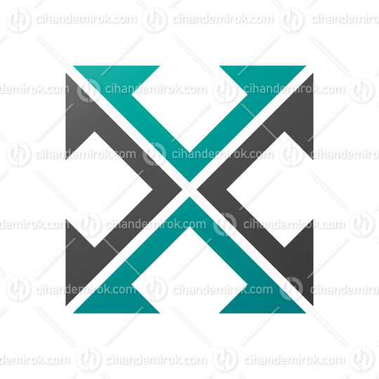 Persian Green and Black Arrow Square Shaped Letter X Icon