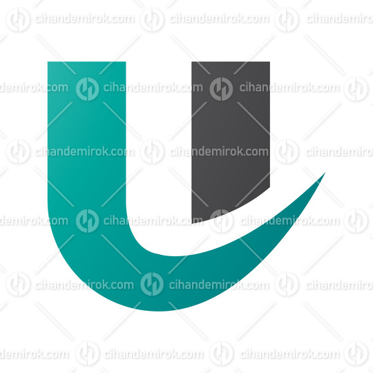 Persian Green and Black Bold Curvy Shaped Letter U Icon