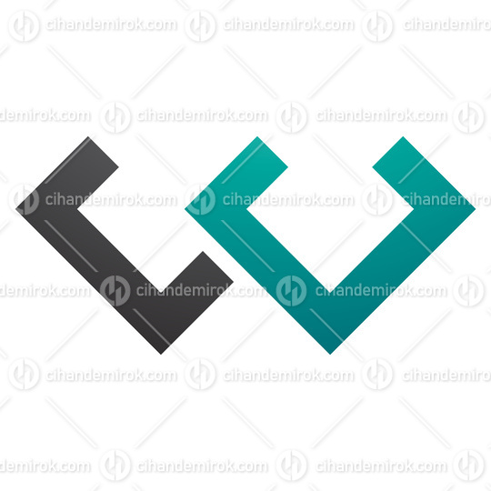 Persian Green and Black Cornered Shaped Letter W Icon