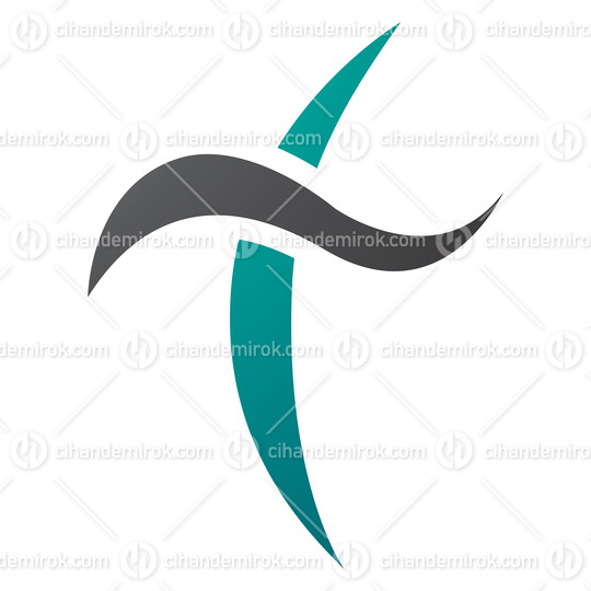 Persian Green and Black Curvy Sword Shaped Letter T Icon