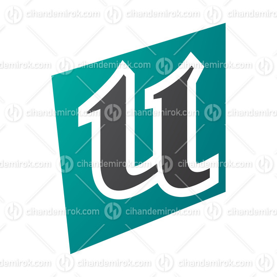 Persian Green and Black Distorted Square Shaped Letter U Icon