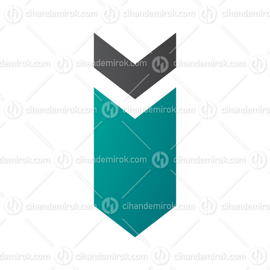 Persian Green and Black Down Facing Arrow Shaped Letter I Icon
