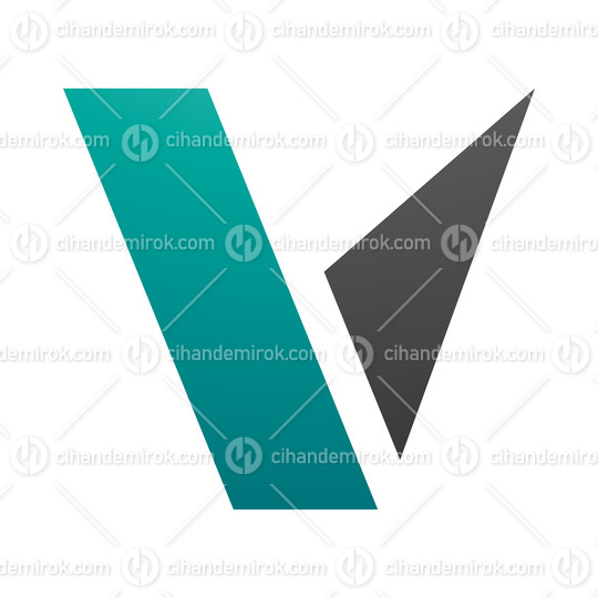 Persian Green and Black Geometrical Shaped Letter V Icon