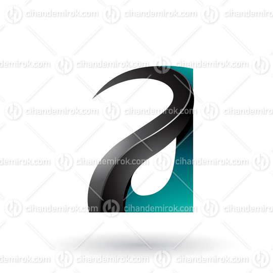 Persian Green and Black Glossy Curvy Embossed Letter A