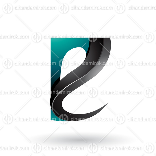 Persian Green and Black Glossy Curvy Embossed Letter E