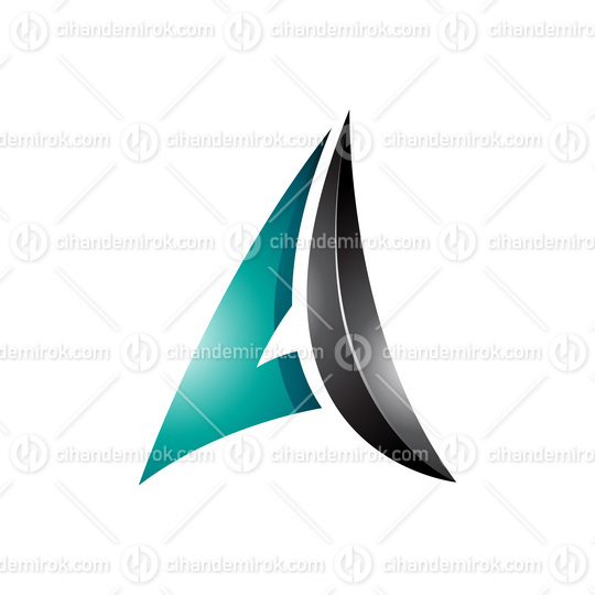 Persian Green and Black Glossy Embossed Paper Plane Shaped Letter A Icon
