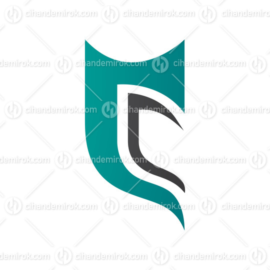 Persian Green and Black Half Shield Shaped Letter C Icon