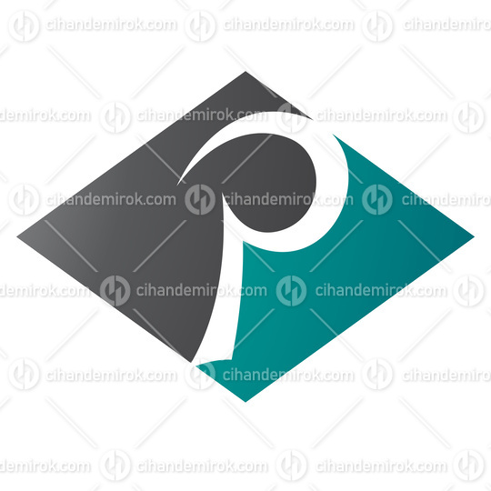 Persian Green and Black Horizontal Diamond Letter P Icon