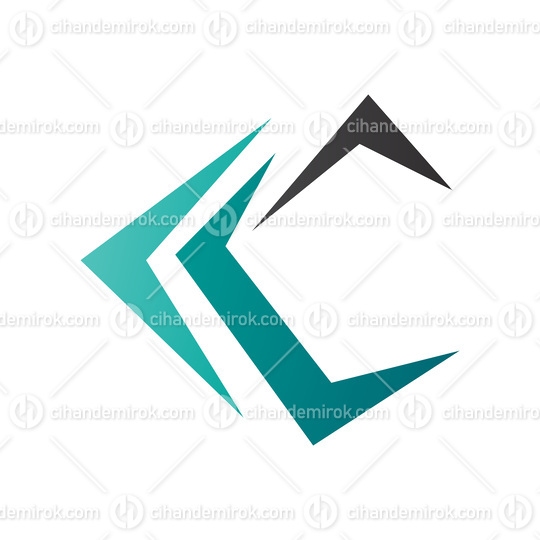 Persian Green and Black Letter C Icon with Pointy Tips