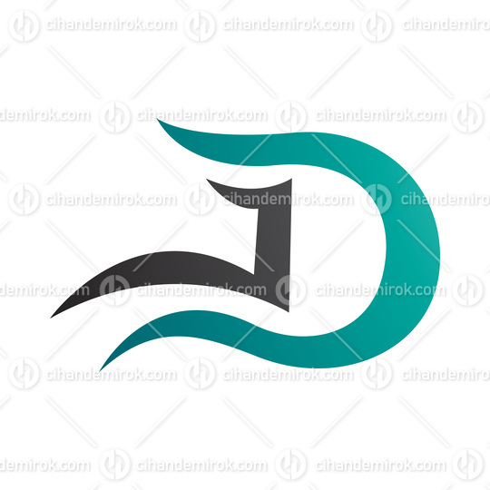 Persian Green and Black Letter D Icon with Wavy Curves