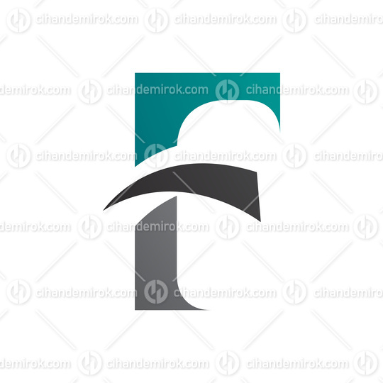 Persian Green and Black Letter F Icon with Pointy Tips